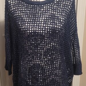 Express Navy & Silver Metallic Crochet Top